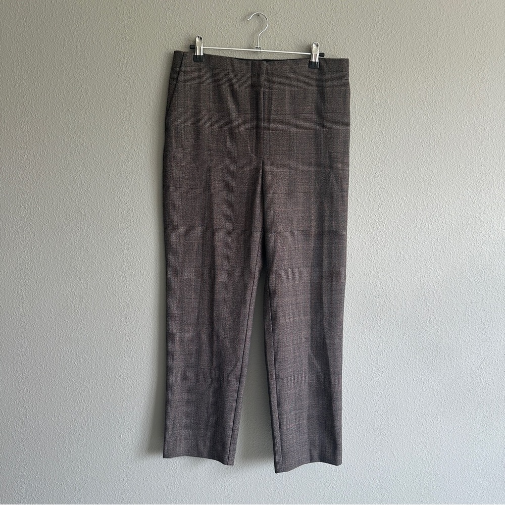 Loft Brown Plaid Stretch Slim Ankle Trousers 8